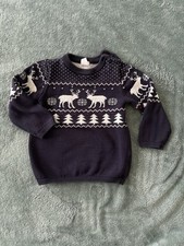 H M 2T Navy Blue Sweater with Reindeer Pattern