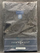 Vintage JCPenney TOWNCRAFT Mens Pajama LARGE Long Sleeve Long Leg Navy Plaid NEW