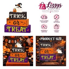 Rustic 4-Piece Wooden Halloween Decor Set - Perfect for Trick or Treat Themes