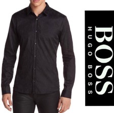 Men's Hugo Boss Solid Black Dress Shirt Regular Fit 16 32/33 EUC