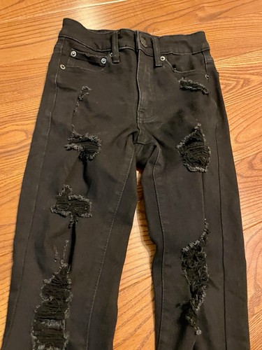 2 Pr Aeropostale Girl's Jegging Denim Pants - Size 000 Short Black Distressed - Picture 3 of 10
