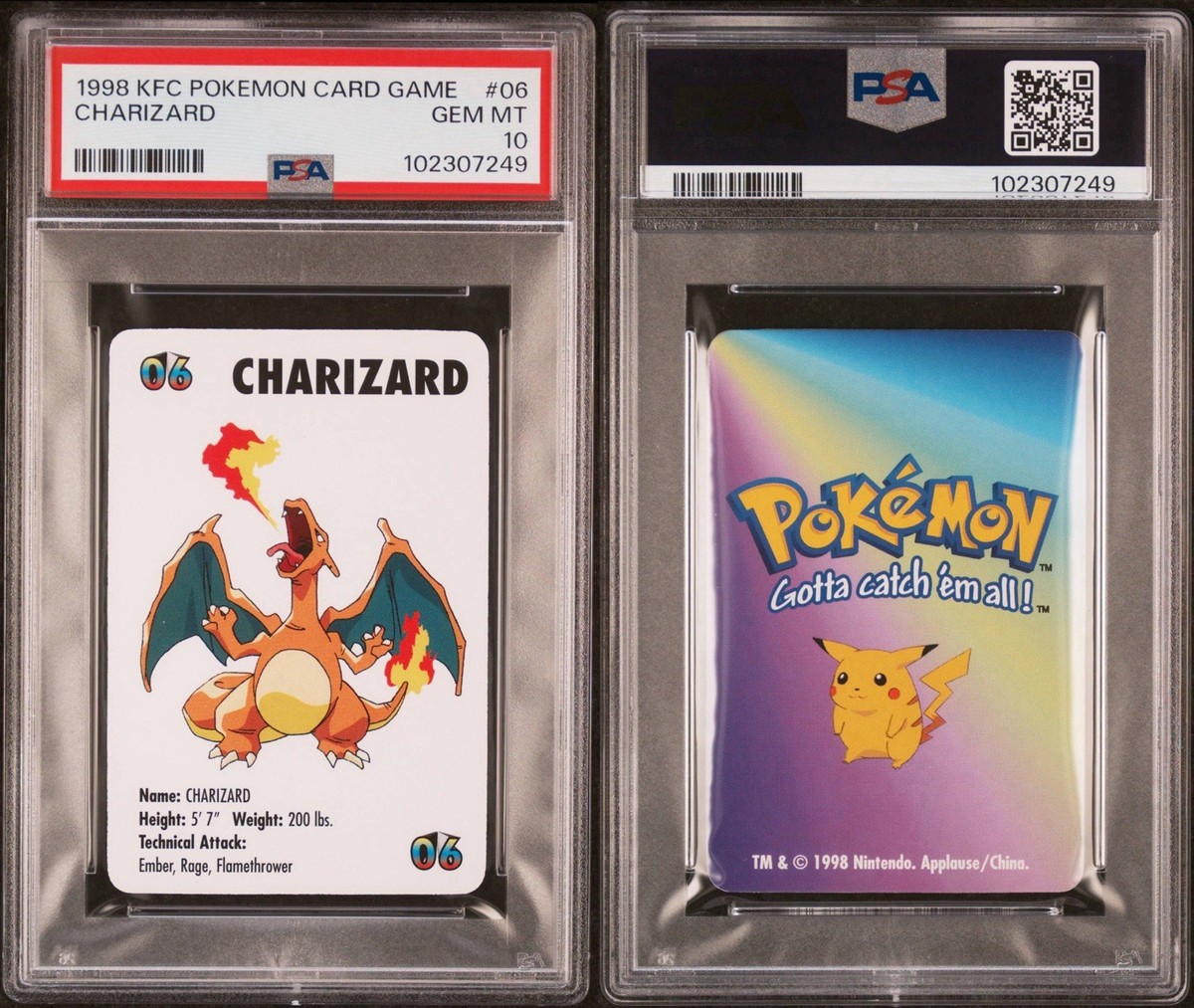 Charizard #06 Pokemon Trading Card Game Mini KFC 1998 Nintendo
