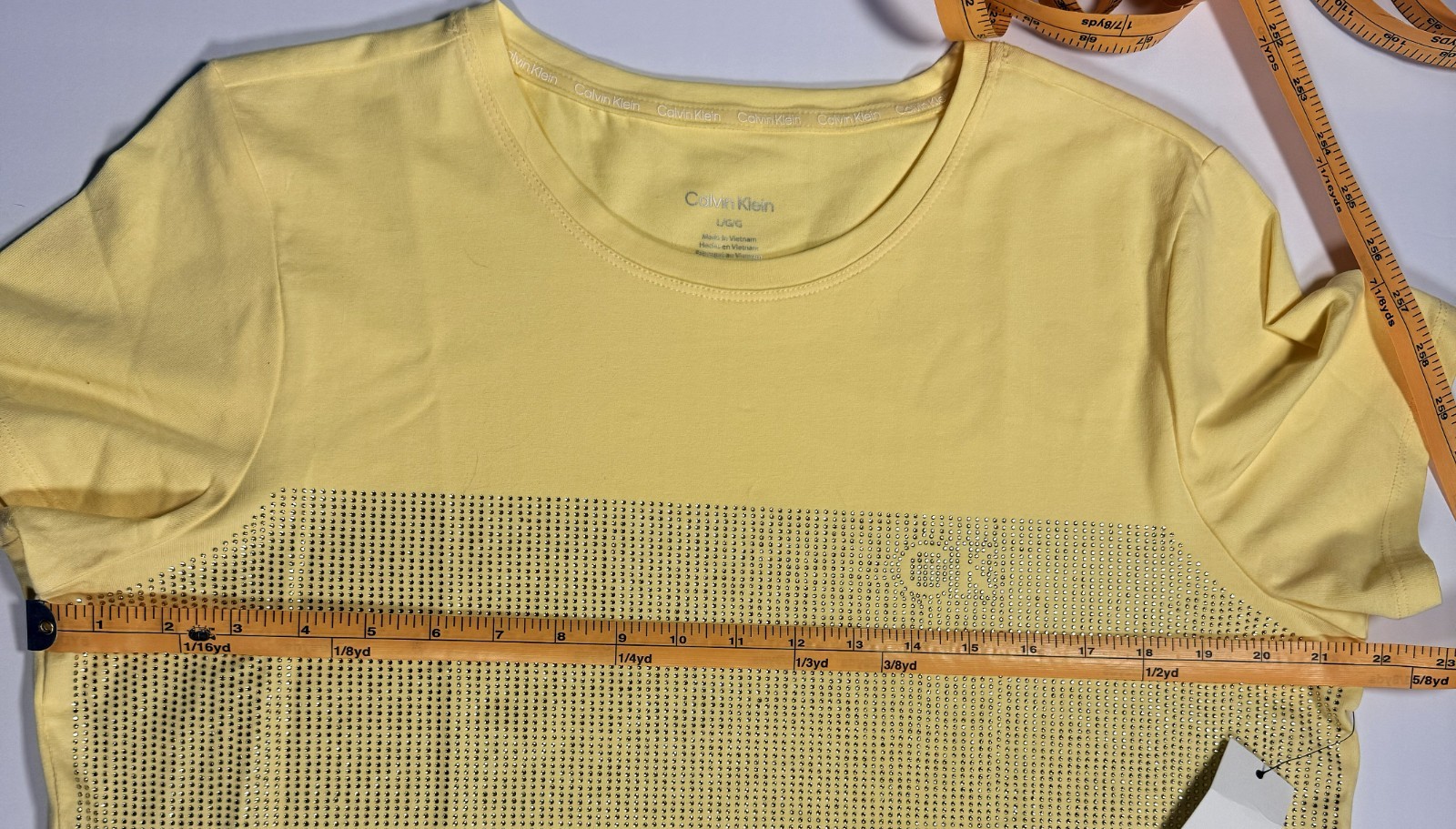 Calvin Klein Women's T-Shirt- Lemon Ice Yellow- Size Large - Metallic Logo thumbnail 6