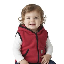 Carhartt Infant Baby Girl Red/Black Fleece Full Zip Hooded Vest Size 12M