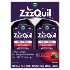 Vicks Nighttime Pain Relief Sleep Aid Liquid, Black Cherry Flavored, 12oz 2 Pack