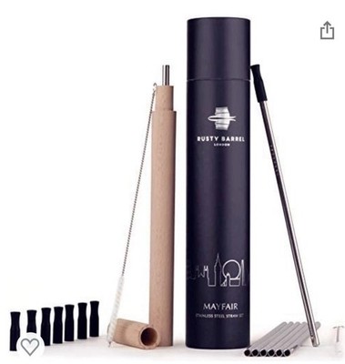 Wiederverwendbare Edelstahl Strohhalme Geschenkset | Rusty Barrel Mayfair mit Pinsel & Etui