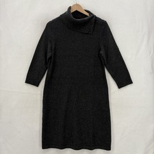 Talbots Sweater Dress Womens PL Gray Turtleneck 3/4 Sleeve Speckled Knit Buttons