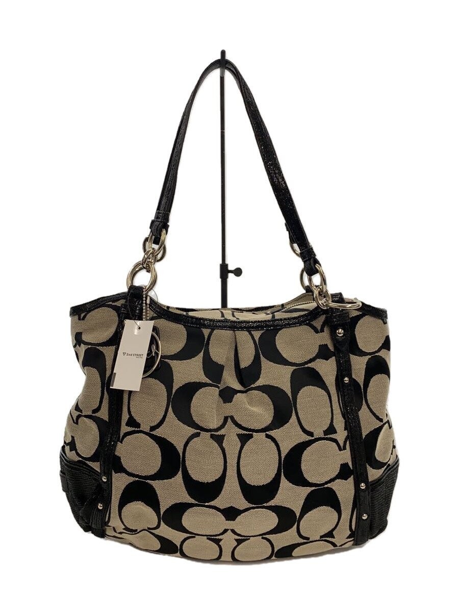 COACH Black Canvas Bag with Signature Detail Style F20807