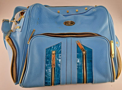 Rare Lowe Valentini Designer Blue Traveling Leather Bag