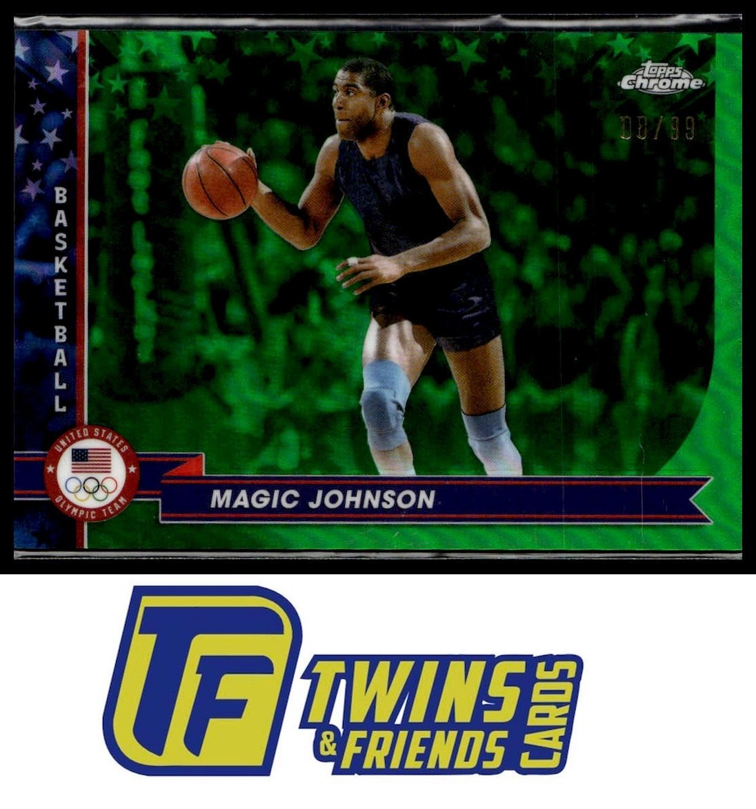2024 Topps Chrome U.S. Olympics  #187 Magic Johnson Green Refractors #/99
