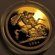 RARE Proof Quintuple Gold Sovereign 1984 £5 Royal Mint CGT Free Like Britannia