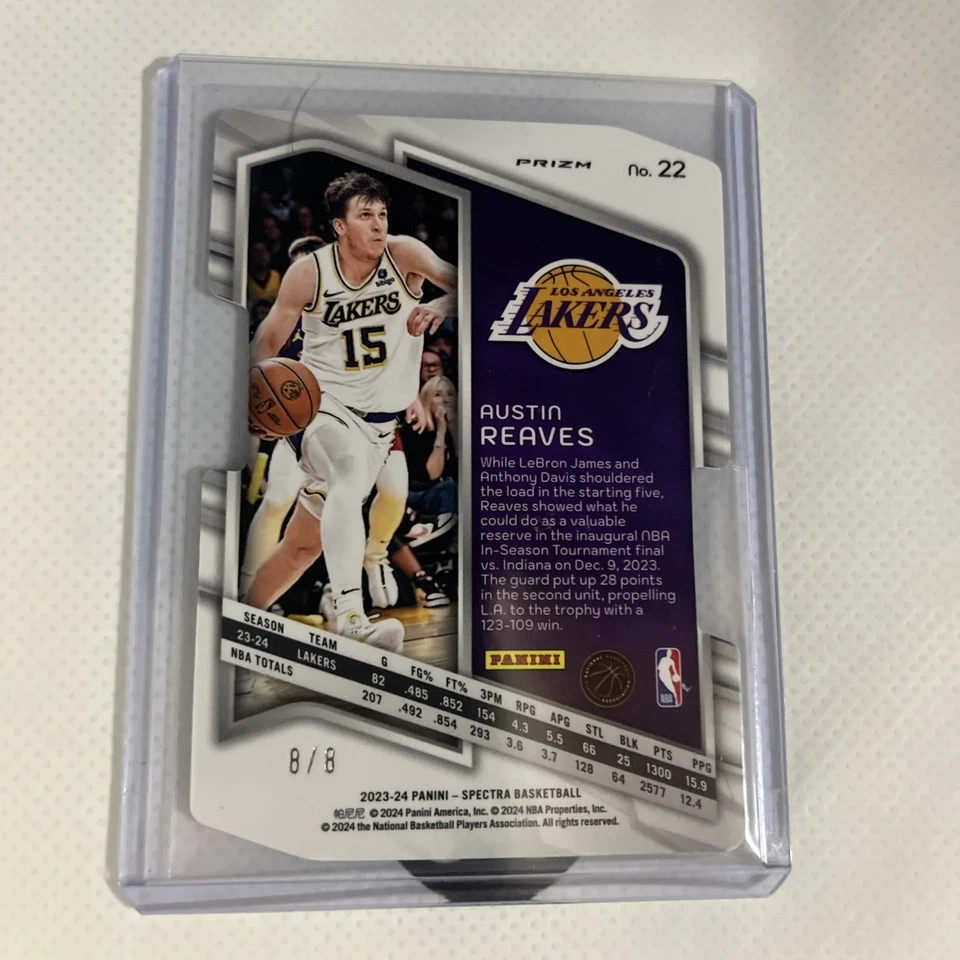 2023 Spectra Prizm #22 Austin Reaves #8/8 LA Lakers - Image 2 of 3