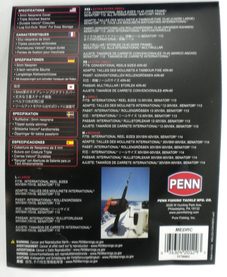 Cubierta de carrete de neopreno Penn 1178862 MEDRC Baitcast tamaño mediano negro con logotipo Penn Foto 2 de 3