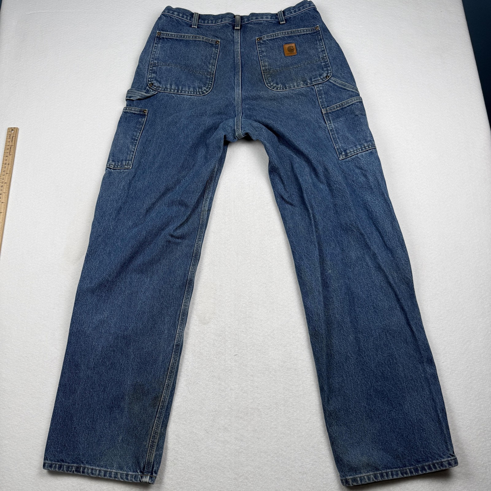 Carhartt B73 DST Double Front Jeans Mens 34x34 Blue Denim Workwear Carpenter thumbnail 9