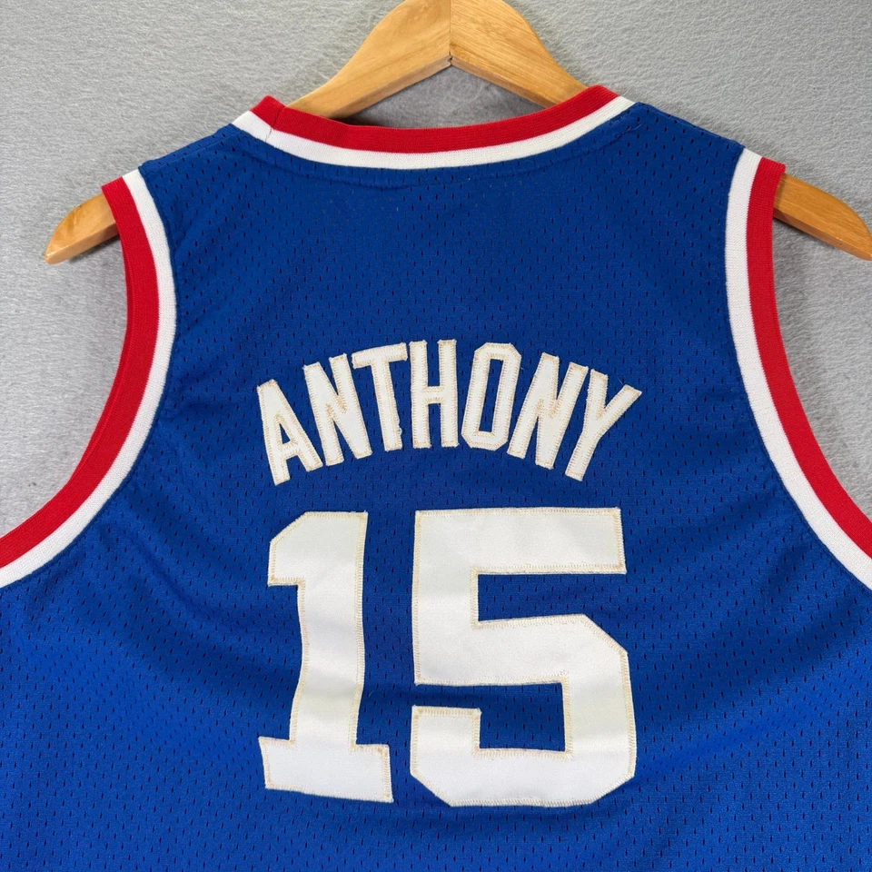 Camiseta deportiva vintage Carmelo Anthony juvenil XL azul Reebok madera dura clásicos retroceso Foto 4 de 4