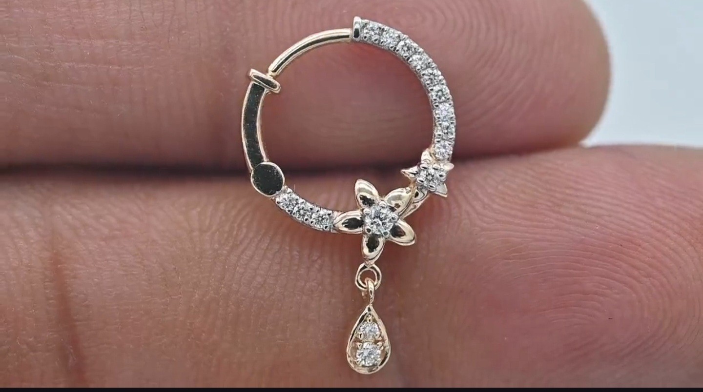 Solid 18k Diamond Clicker Nose Ring - image 3