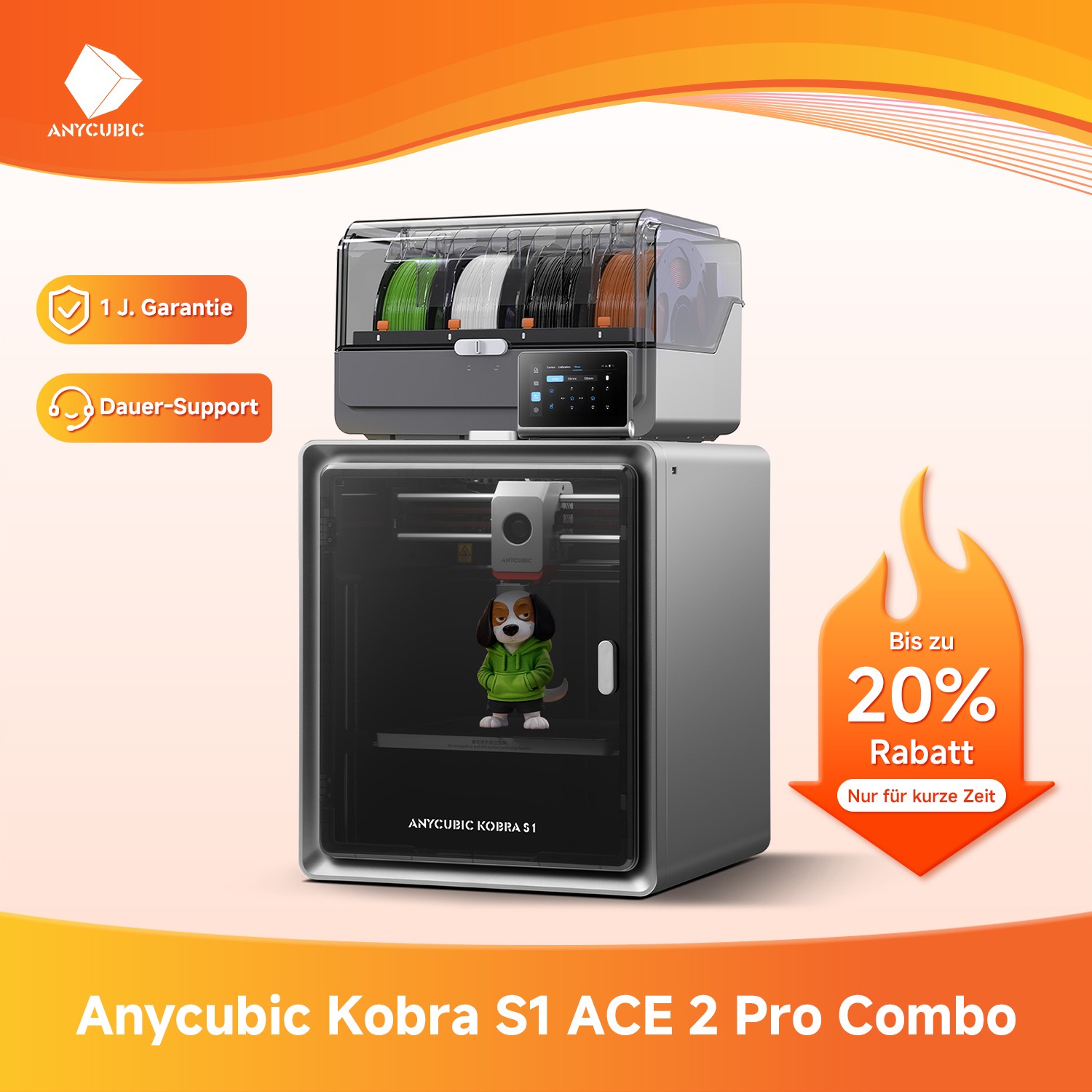 ANYCUBIC™️Kobra S1 3D-Drucker mit ACE 2 PRO S1 Combo 320° Hotend Max 600mm/s