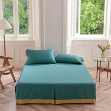 mixinni Queen Peacock Blue Ultra Soft Long-Staple Cotton Bed Skirt Dust Ruffl...