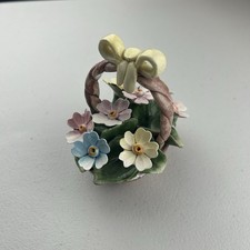 Vintage Italian Capodimonte Porcelain Rose Flower Arrangement in Basket EUC