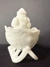 Vintage Westmoreland Santa on Sleigh White Milk Glass Candy Dish & Lid Marked WG