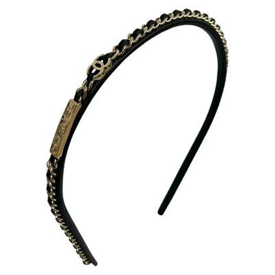 CHANEL カチューシャ チェーン ココマーク ブラック ゴールド s-l400.jpg