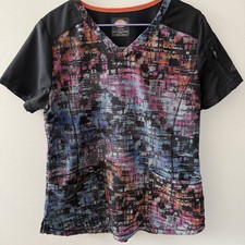 Dickies Sz Medium Women  s Colorful Geometric Print Scrub Medical Work Top
