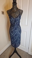 Next Blue Lace Stappy Evening Party Slip Strappy Dress Size 10