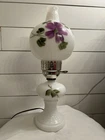 VTG Hand Painted Gone With The Wind Parlor Lamp 18” White Milk Glass Hob Nail