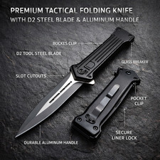 8in Spring Assisted Tactical Knife D2 Steel Aluminum Handle EDC