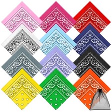 12 Pack Novelty Bandanas Paisley Print Cowboy Bandana Handkerchiefs, Assorted...