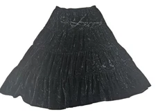 Vtg Y2K White Stag Crushed Velvet Tiered Midi Skirt Women L Black Whimsigoth