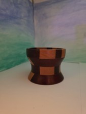 vintage multi-toned segmented wood Pillar Candle Holder