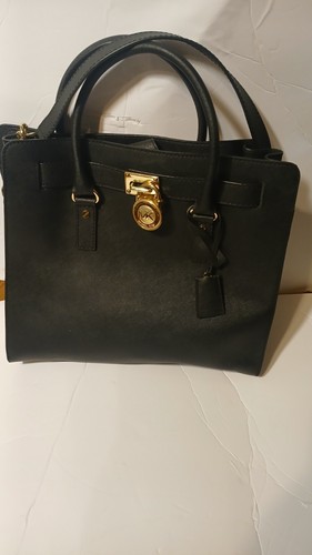 MICHAEL KORS BLACK LEATHER Top Handle Handbag Shoulder Strap Satchel Purse