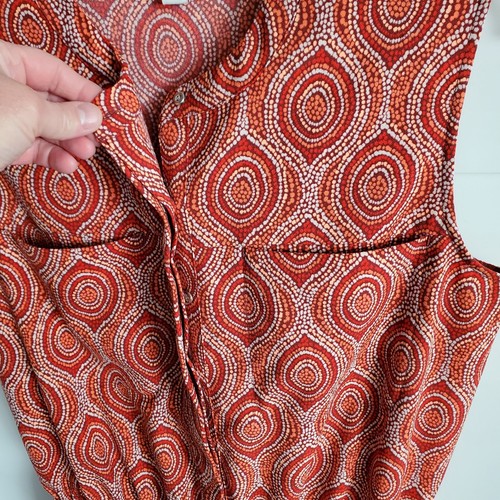 Merona Womens Sundress Medium Dress Red Orange Print Pockets Resort Cruise Vaca - Picture 8 of 17