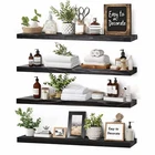 FLOATING WALL SHELVES 4PACK RUSTIC BLACK 16INCH WOODEN WALL SHELVES FOR STORAGE