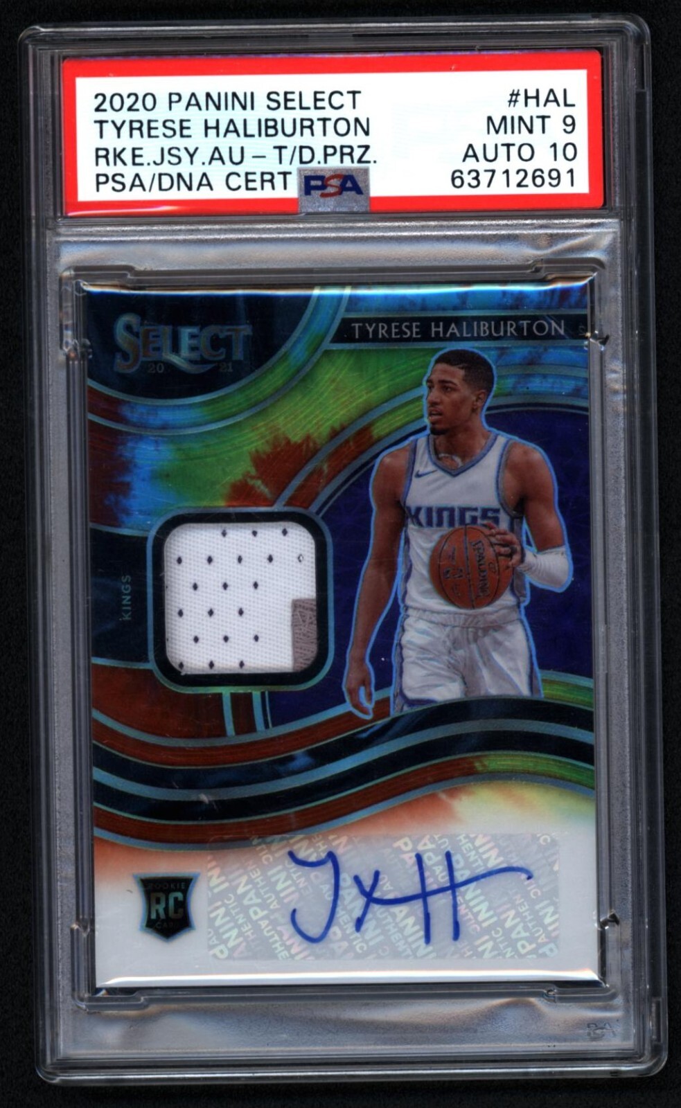 2020-21 Select Tyrese Haliburton Rookie Jersey Auto RC TieDye Prizm Serial /25