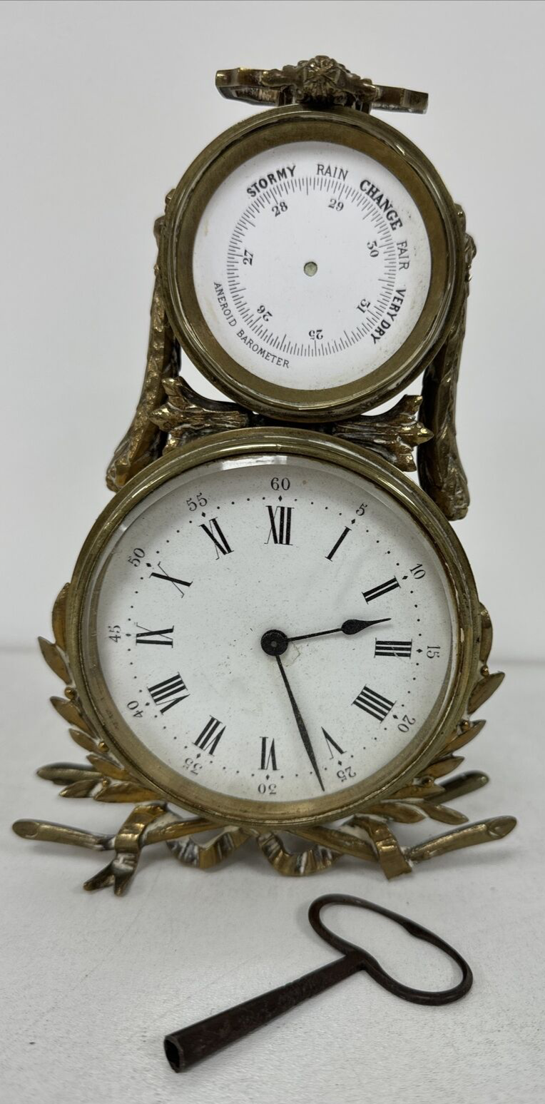 Antique Brass Mantle Clock & Barometer. Spares or Repair. eBay