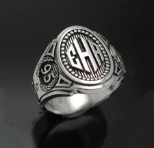 Monogram Cigar Band Men's Signet Ring in 925 Sterling Silver 