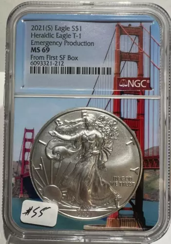 2021 S SILVER US HERALDIC EAGLE T1 EMERGENCY PRODUCTION NGC MS 69