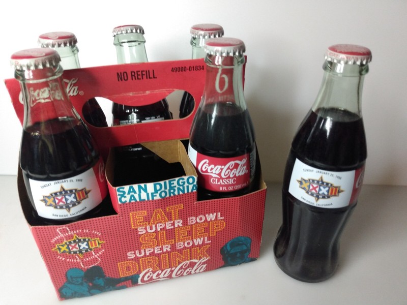 1998 Coca Cola Super Bowl XXXII San Diego 6 Pack Bottles Denver Broncos Packers