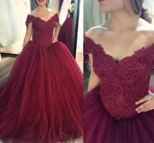 Burgundy Red Ball Gown Tulle Wedding Dresses Sweetheart Applique Bridal Gowns