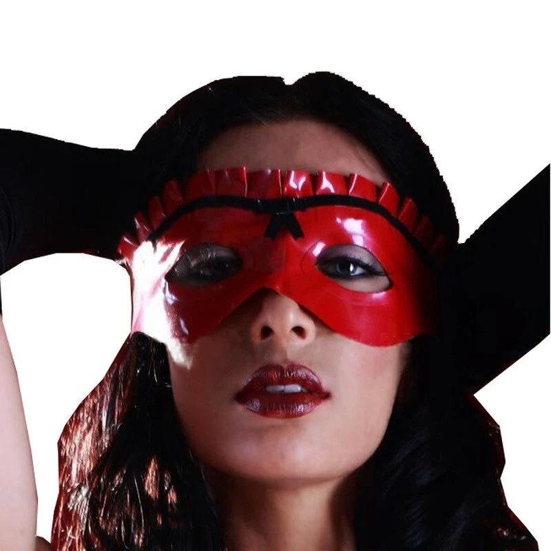 Red Lace Trim Latex Eye Mask, Handmade Natural Rubber Latex Eye Mask with Black - Image 2 of 4