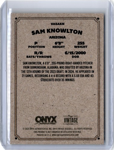 2025 Onyx Vintage Extended Sam Knowlton Auto (B54) A6 Diamondbacks - Picture 2 of 2
