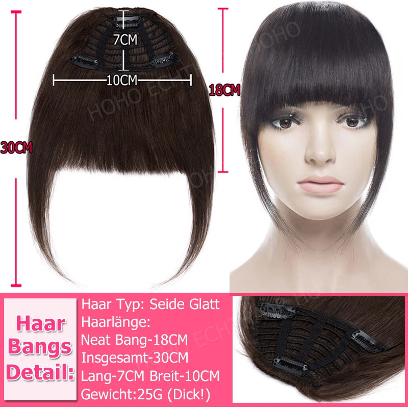 Echthaar Pony Bang Clip In Real Remy Extensions Luft Haarteil Haarverlängerung F - Bild 3 von 4
