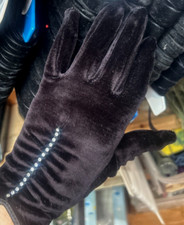 vintage gloves 1960s velvet one size black 1pair 10"L