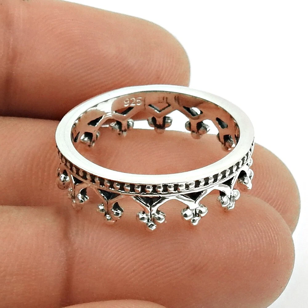 Band Crown Ring Size P 925 Solid Sterling Silver Handmade Indian Jewelry J3