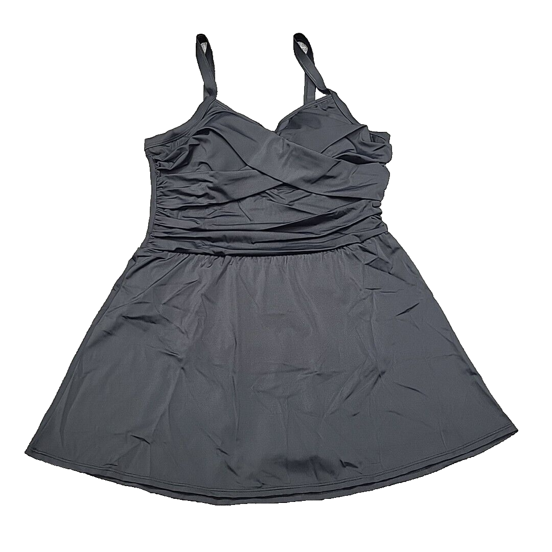 Denim Co Beach Trendy Modern Sweetheart Twist Front Swim Dress Size 12 Black