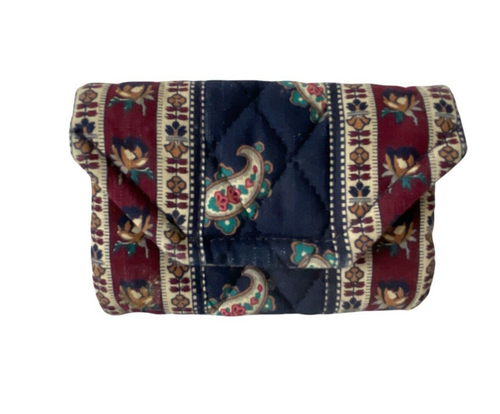 Vera Bradley Designs Navy Blue Floral Coin Purse Card Holder Hook Loop Vintage - Picture 1 of 5