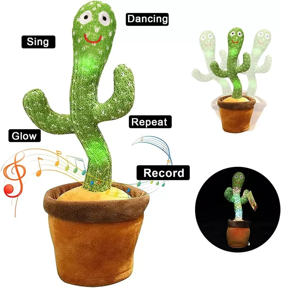 Dancing Cactus Repeat Talk Sing Glow Interactive Plush Toy for Kids    +