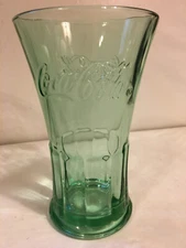 Coca Cola Coke Glass, Heavy Ribbed Green with Logo, Flared Top